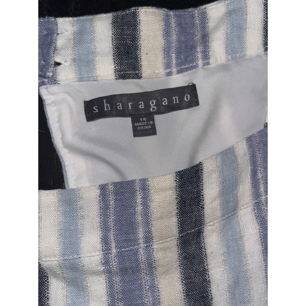 Sharagano Blue White Striped Linen Blend Sleeveless Shift Dress Size 14 - Picture 3 of 5